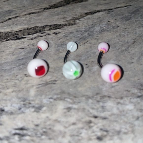 3 Belly Button Ring Set White - Picture 2 of 3